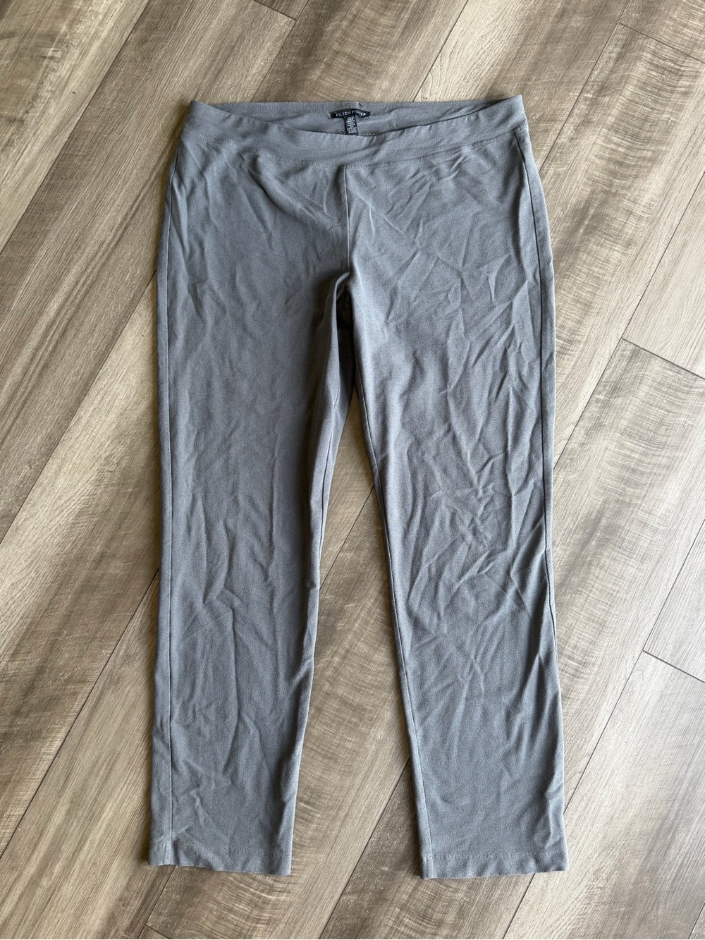 Eileen Fisher Women’s M Stretch Grey Pull-On Slim Ankle Pants Elastic Waist Chic